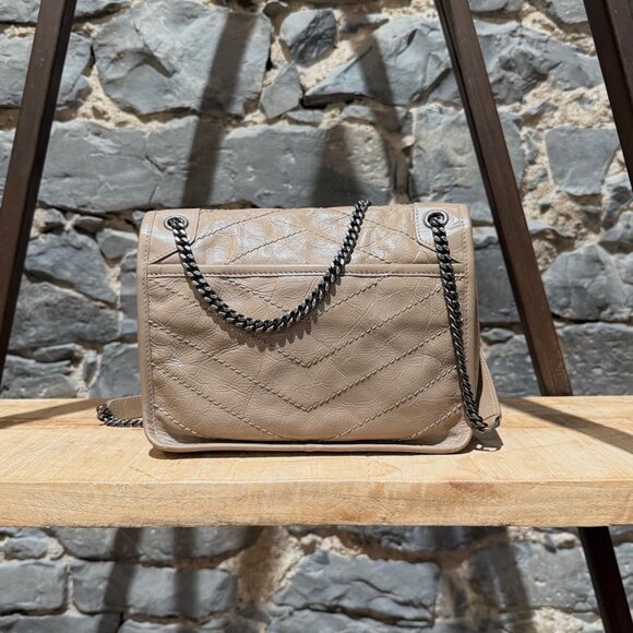 Saint Laurent Taupe Vintage Leather Niki Baby Monogram Chain Bag - Picture 4 of 16